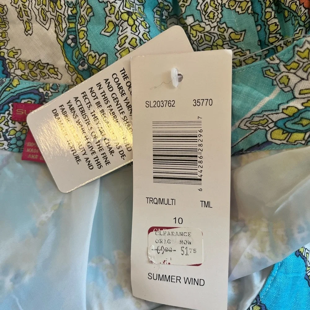 Sunny Leigh NWT Linen Summer Wind Turquoise/Multi Paisley Print Faux Wrap Skirt - Picture 8 of 10